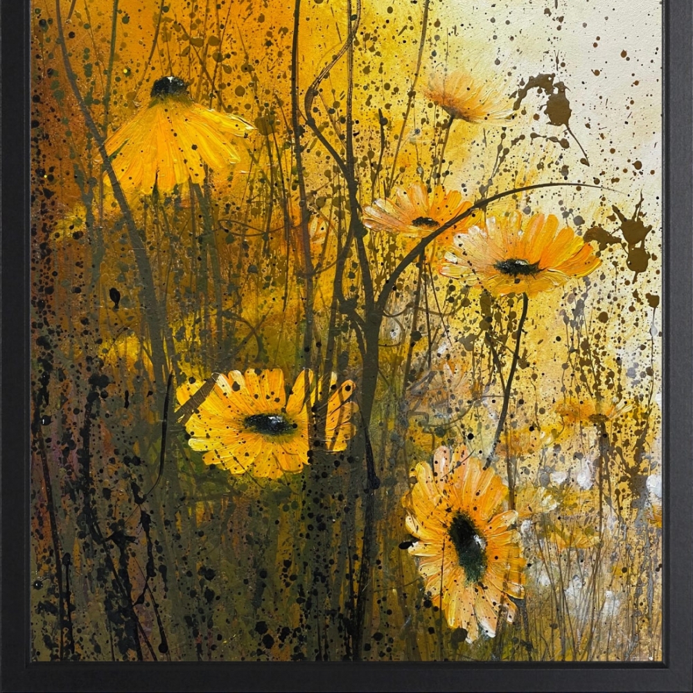 Framed orange yellow floral meadow