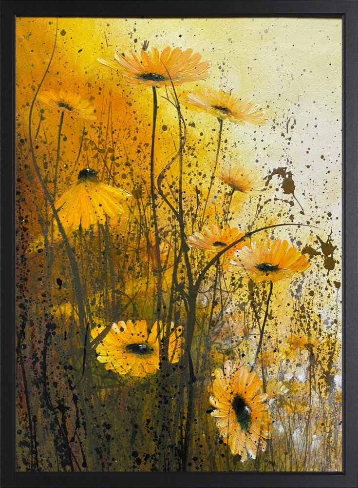Framed orange yellow floral meadow