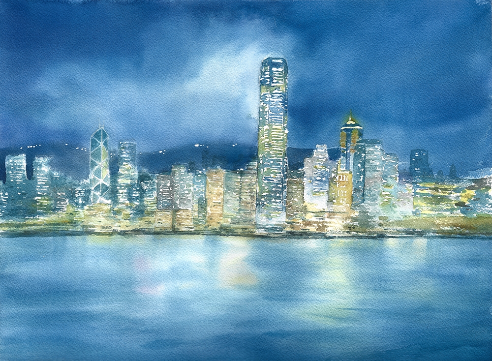 Hong Kong Harbor Lights (Watercolour - Original)