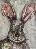 The Watchful Hare – Original Impasto Oil Painting on 3D Canvas, Textured Wildlife Art, Contemporary Rabbit Portrait