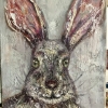 The Watchful Hare – Original Impasto Oil Painting on 3D Canvas, Textured Wildlife Art, Contemporary Rabbit Portrait