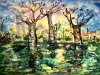 Baobab Dreams – Abstract African Landscape Watercolour on Yupo Paper