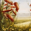 Orange Floral Olive Green Landscape