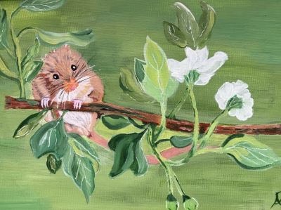 A Dormouse Hanging Out - Hand Painted 
