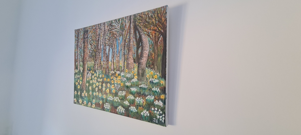 Woodland with Daffodils and Bluebells