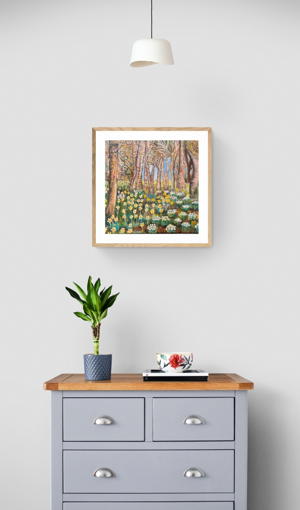 Woodland with Daffodils and Bluebells