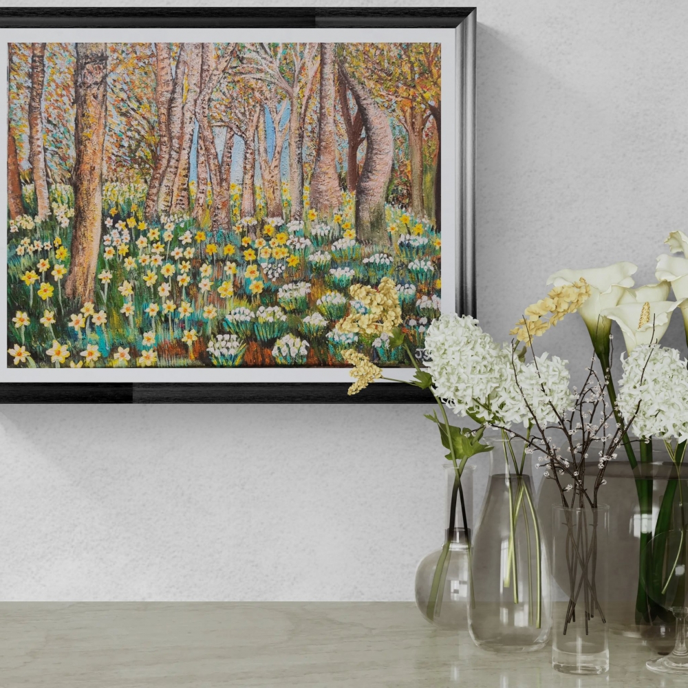 Woodland with Daffodils and Bluebells