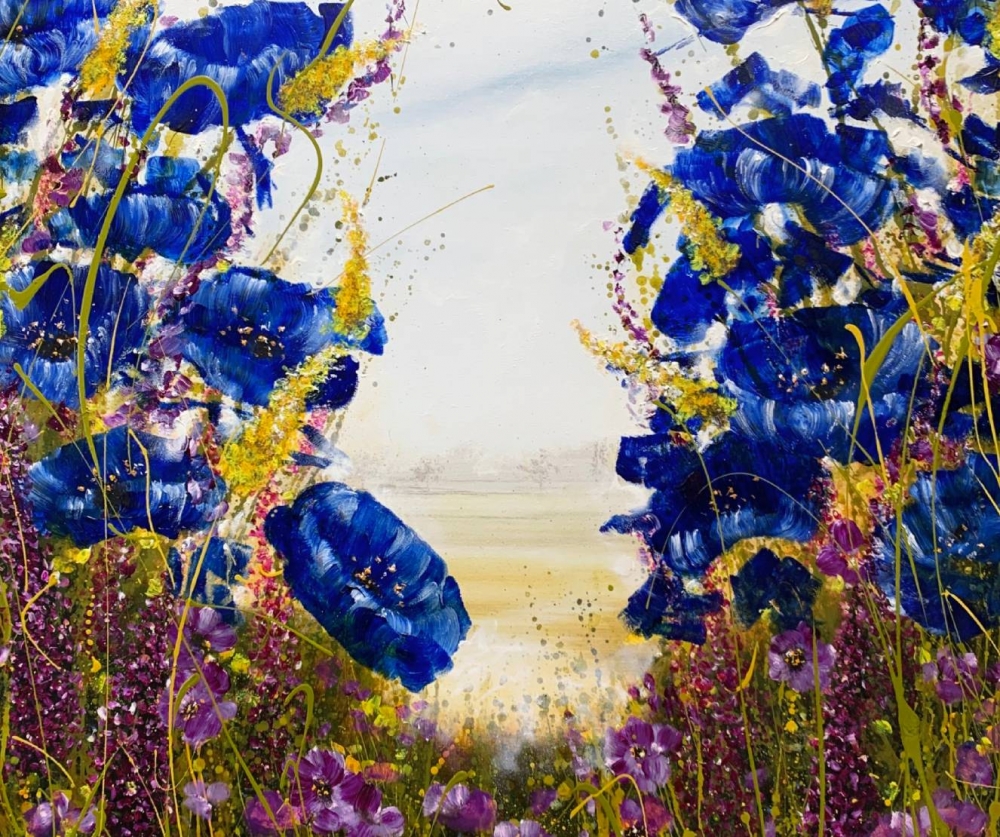 Framed Blue Jewel Flowers 1