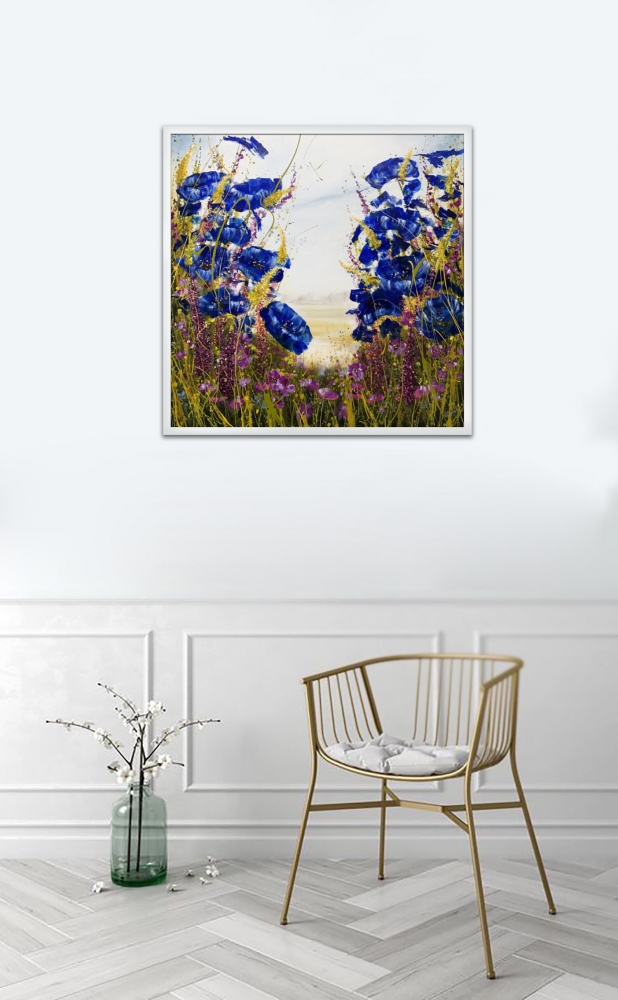 Framed Blue Jewel Flowers 1