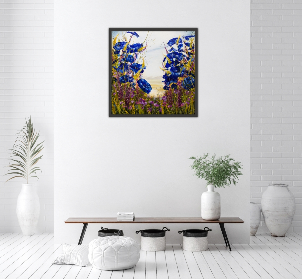 Framed Blue Jewel Flowers 1