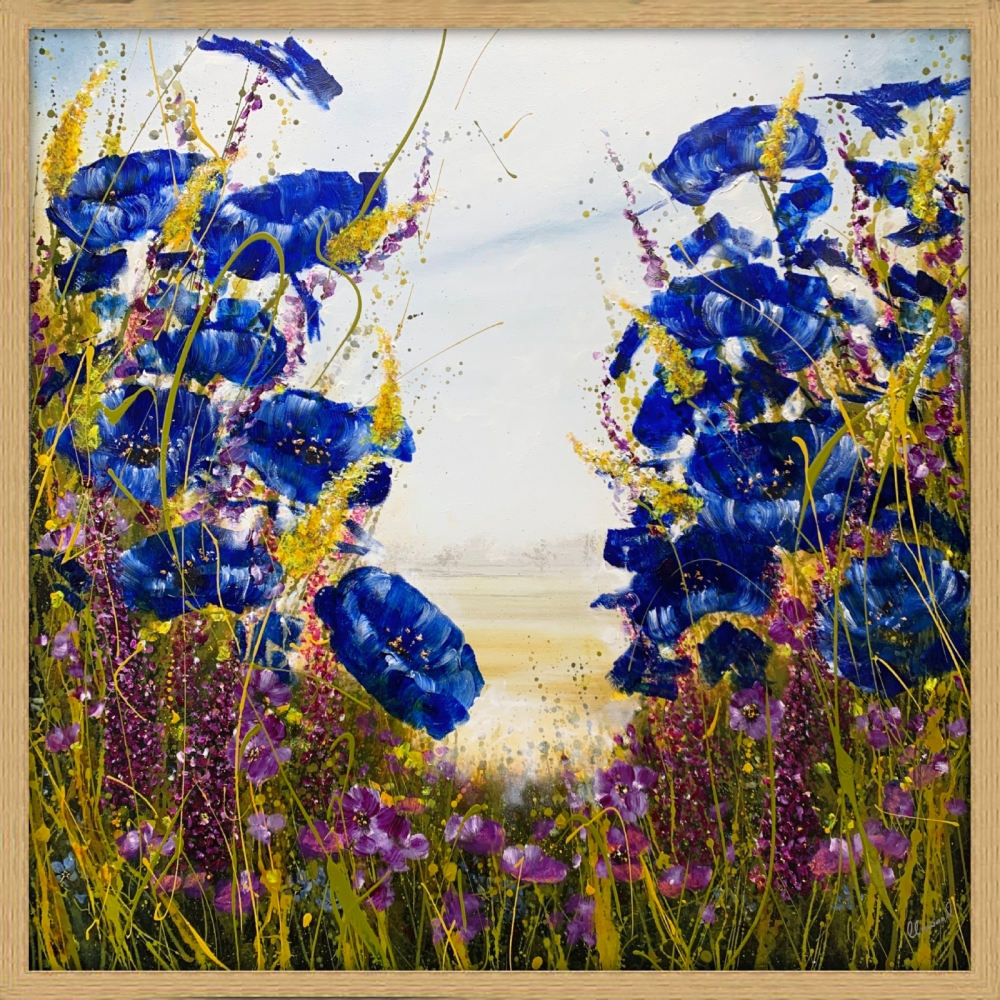 Framed Blue Jewel Flowers 1