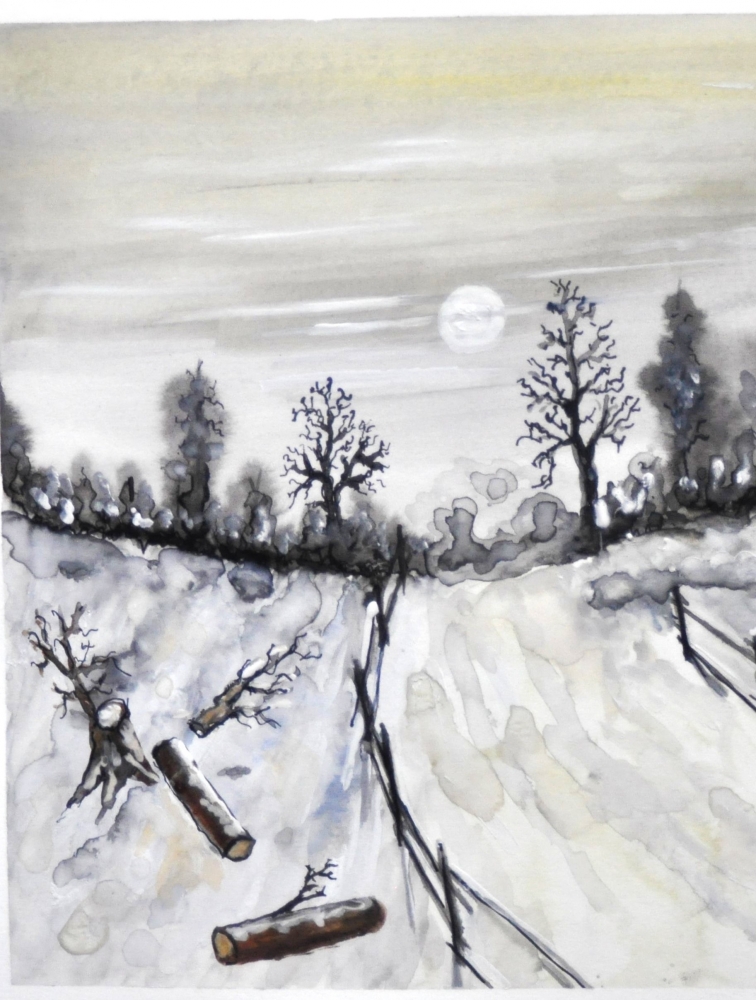 Canadian mountain winter, 11x15 inch, 28x38 cm, water colors, SKU 4026 
