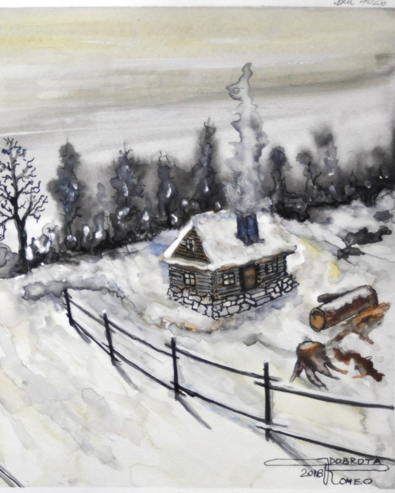 Canadian mountain winter, 11x15 inch, 28x38 cm, water colors, SKU 4026 