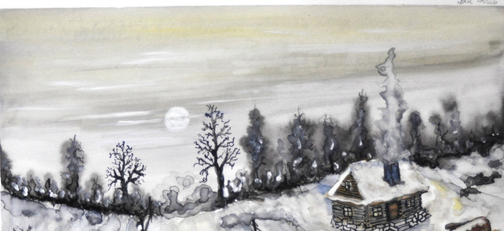 Canadian mountain winter, 11x15 inch, 28x38 cm, water colors, SKU 4026 