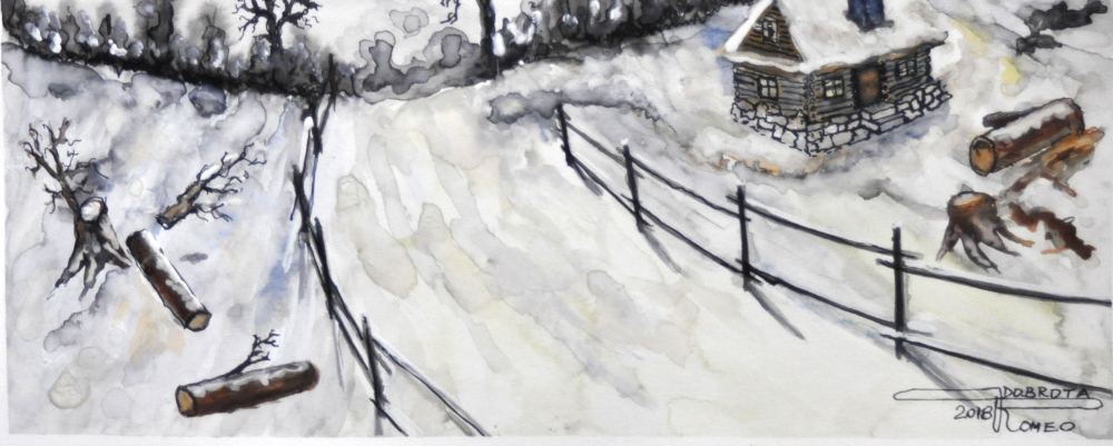 Canadian mountain winter, 11x15 inch, 28x38 cm, water colors, SKU 4026 