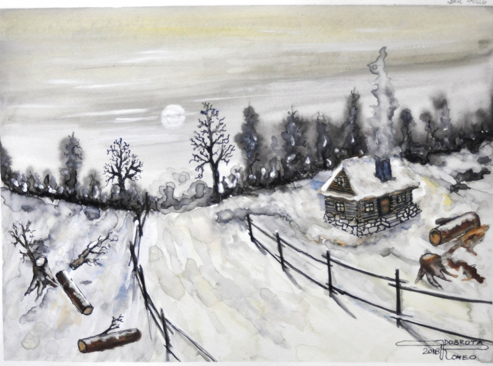 Canadian mountain winter, 11x15 inch, 28x38 cm, water colors, SKU 4026 