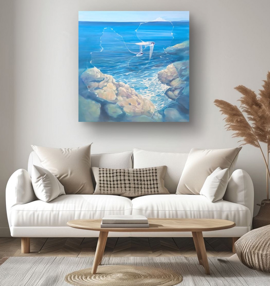 Enchanted, a blue seascape with birds