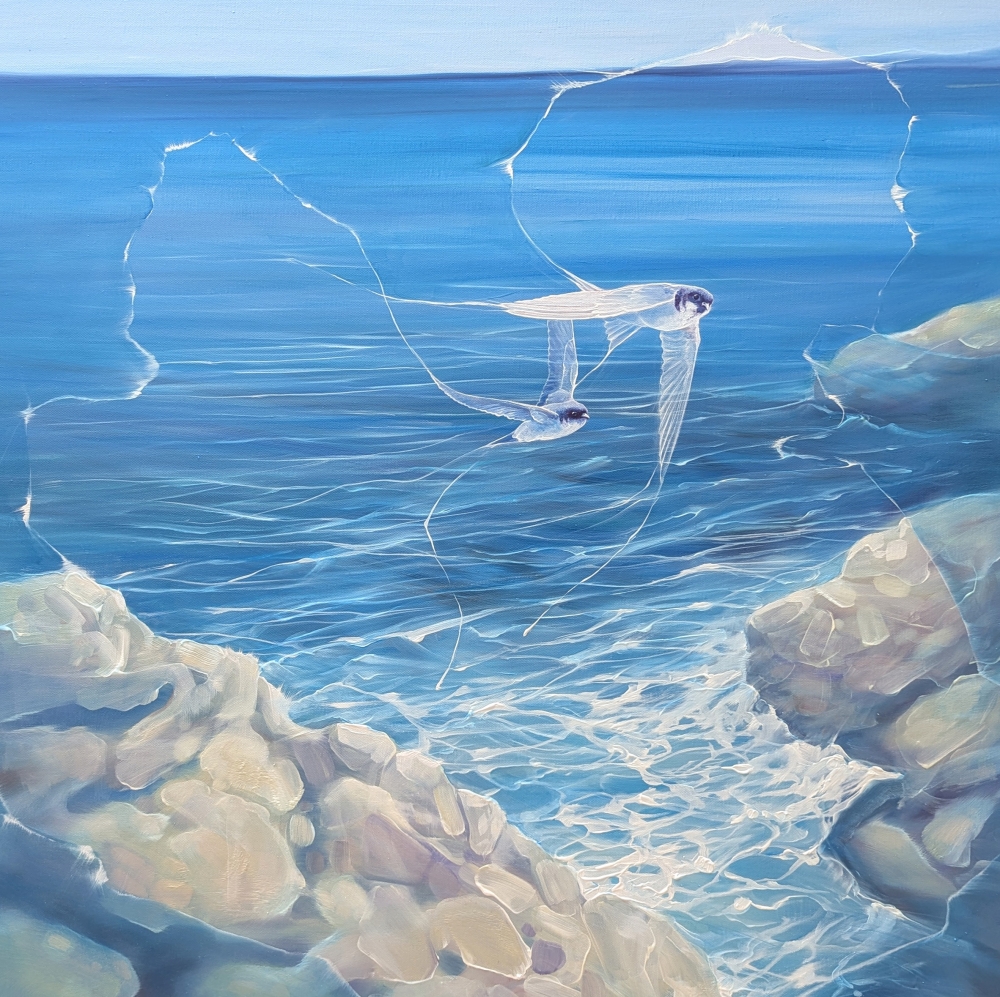 Enchanted, a blue seascape with birds