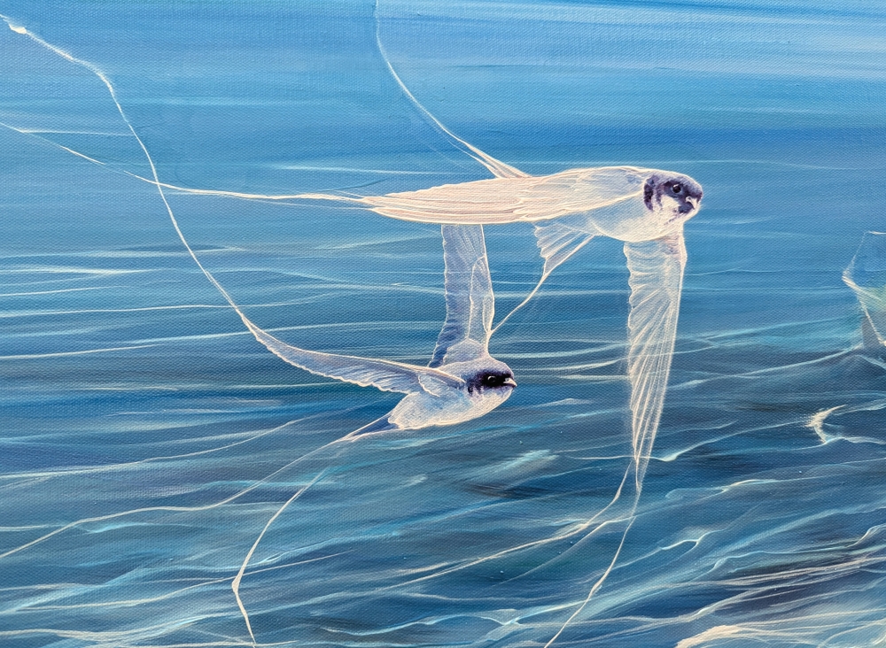 Enchanted, a blue seascape with birds