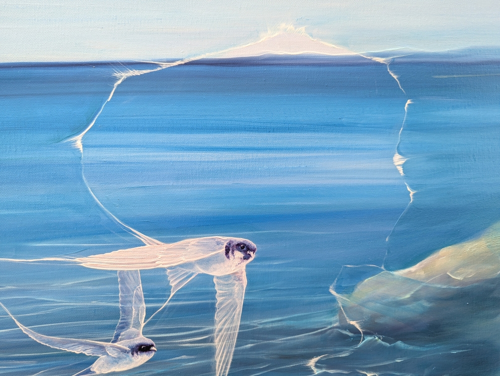 Enchanted, a blue seascape with birds