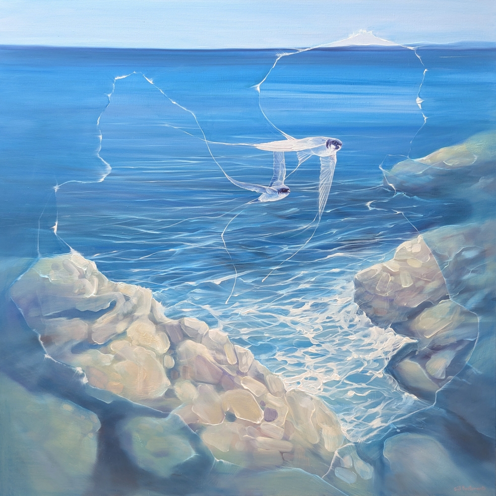 Enchanted, a blue seascape with birds