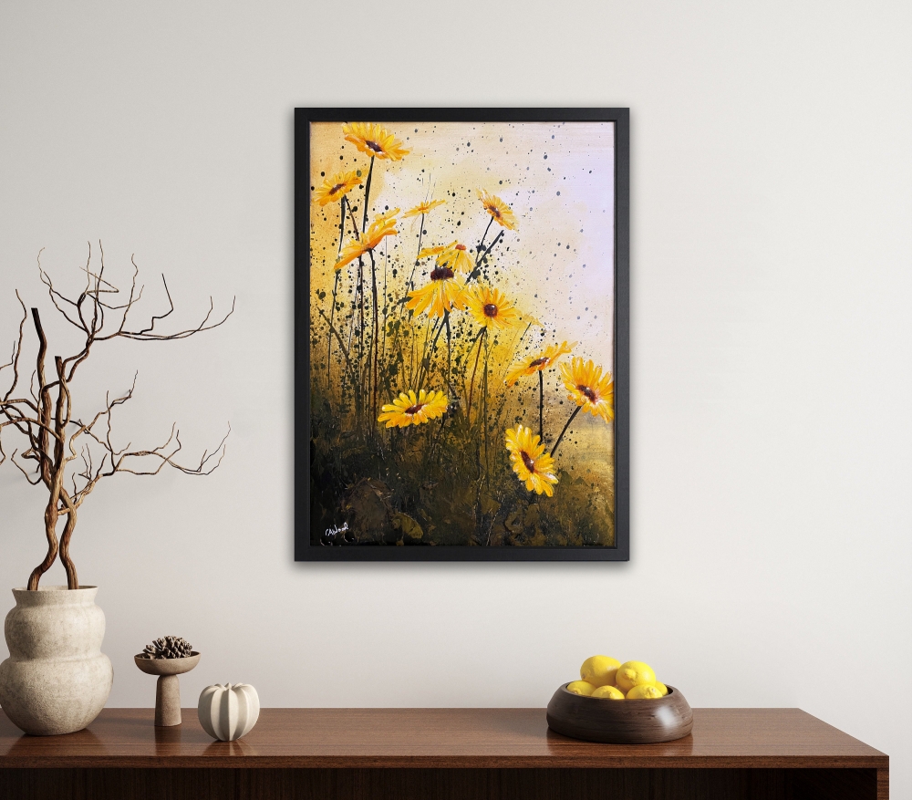 Floral Breeze Orange Yellow Framed