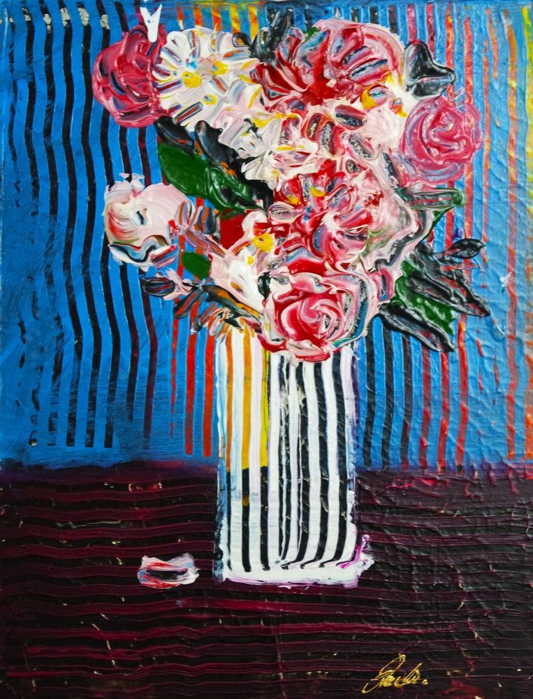 Flowers in tall vase on table expressions 810