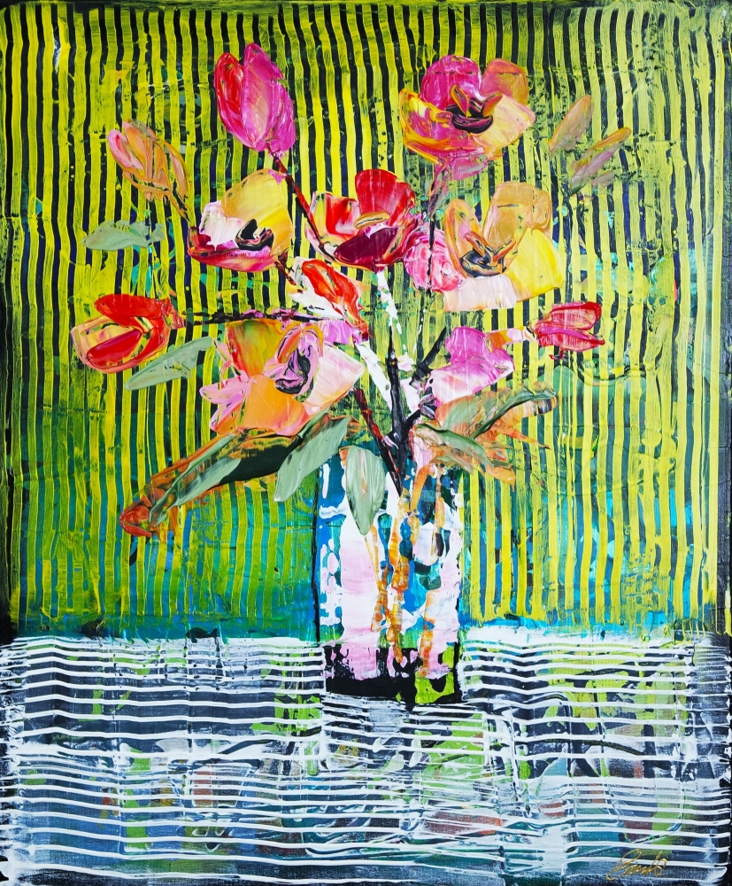 Flowers in Vase Stripes Abstract 735