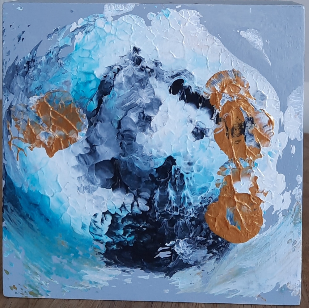 Original Jewel-Toned Gold & Turquoise Abstract Painting on Cradled Wood Panel – “Gold Circle”