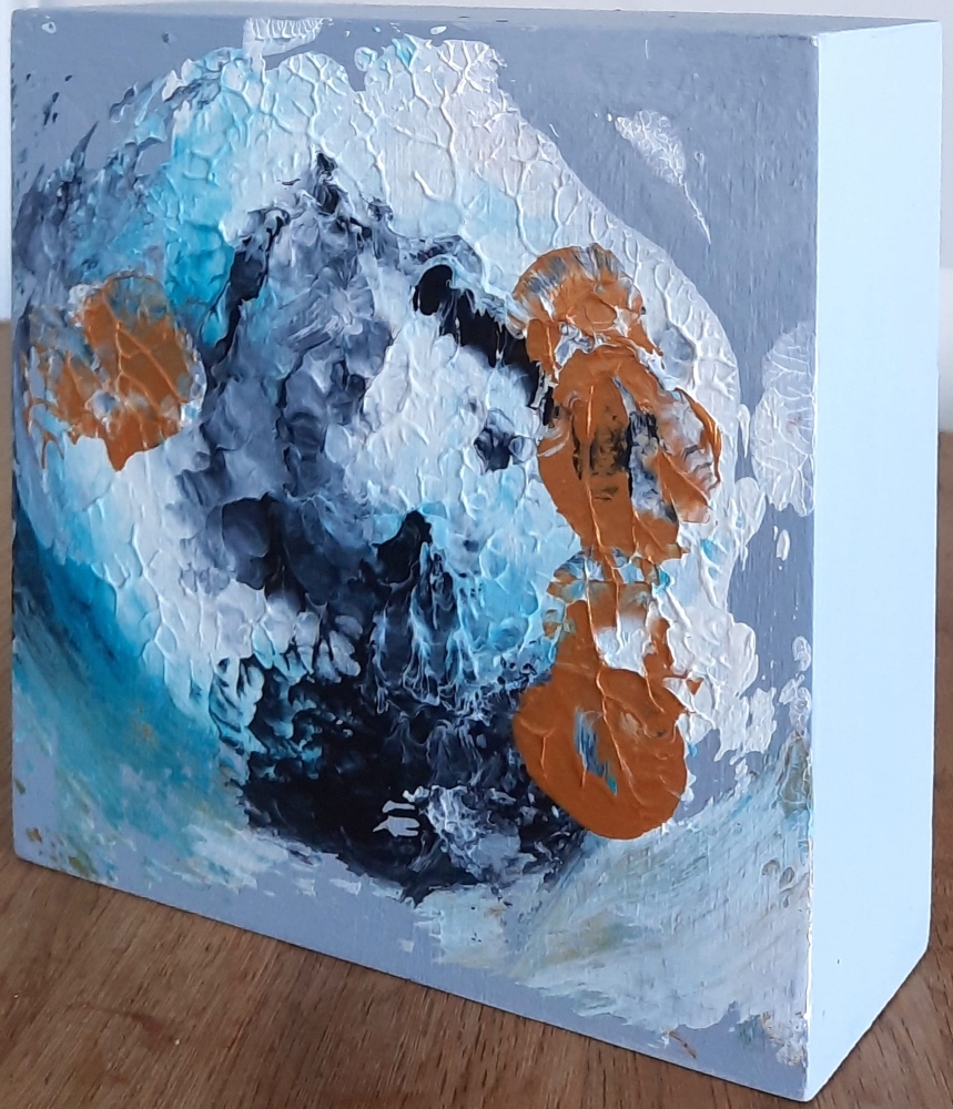 Original Jewel-Toned Gold & Turquoise Abstract Painting on Cradled Wood Panel – “Gold Circle”
