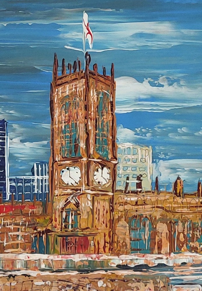 Manchester Cathedral & Bridge on water
