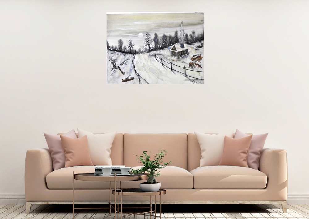 Canadian mountain winter, 11x15 inch, 28x38 cm, water colors, SKU 4026 