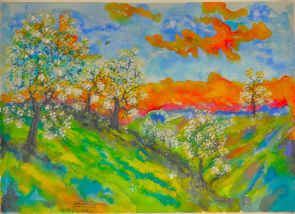 The spring 1, 11x15 inch, water colors on cold press paper, SKU 4030