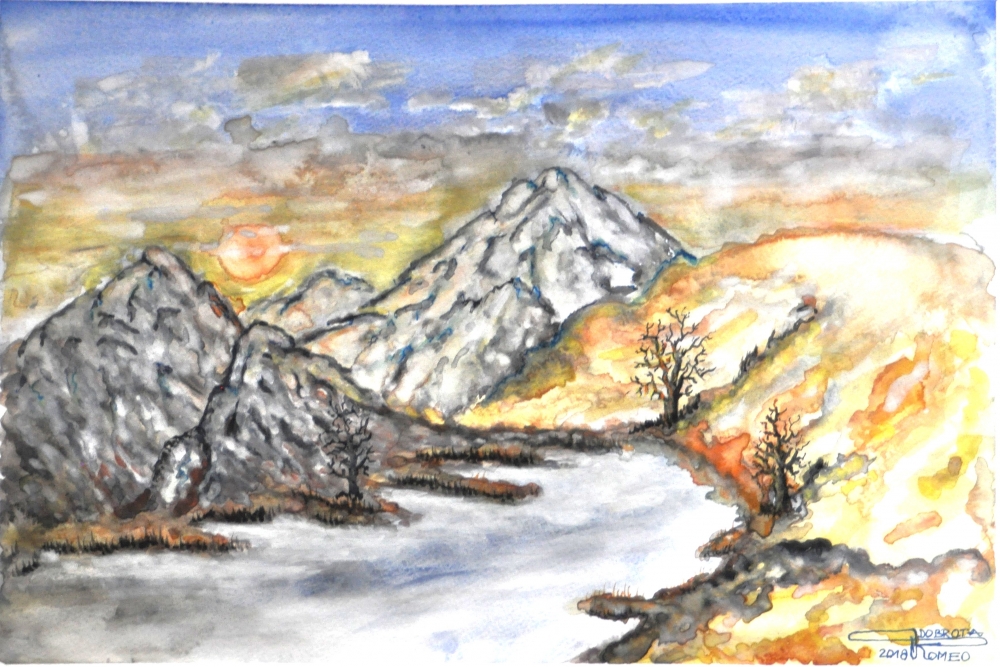 Canadian mountain landscape 14, 12x17.5 inch, water colors on cold press paper, SKU 4036 