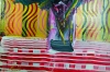 Red and white flowers in vase on table expressions 825