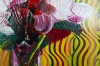 Red and white flowers in vase on table expressions 825