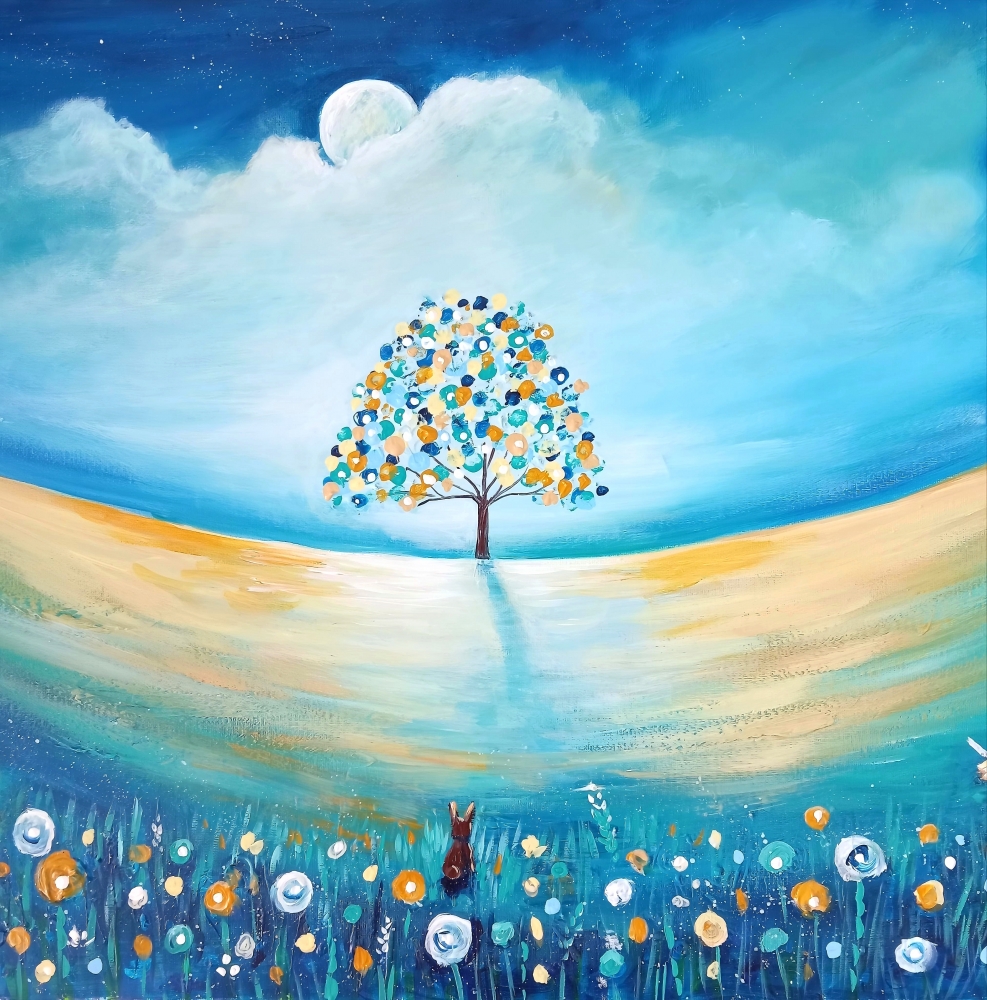 Sycamore Gap Tree Highland Cows Original acrylic Painting 