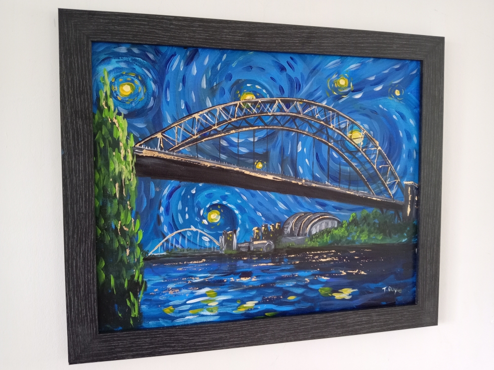 Tyne Bridge Newcastle starry night style 