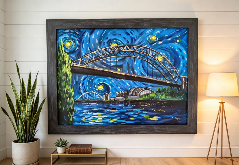 Tyne Bridge Newcastle starry night style 