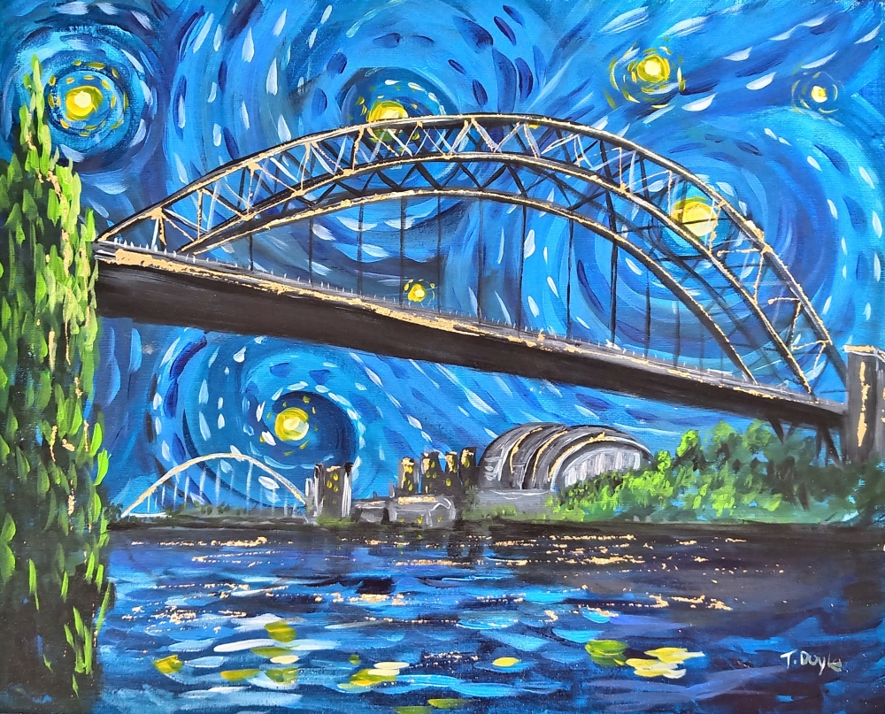 Tyne Bridge Newcastle starry night style 
