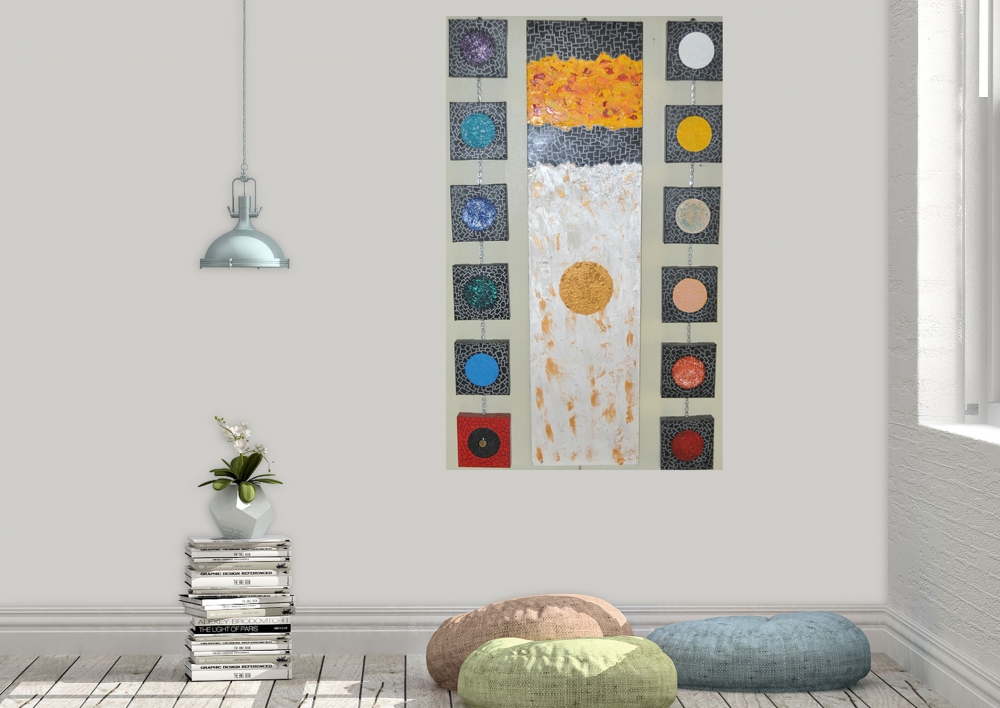 The Last Souper, Acrylic on canvas, 12 pcs 6x6 inch, 1 pcs 12x48 inch, 61X122 cm, SKU 1049,