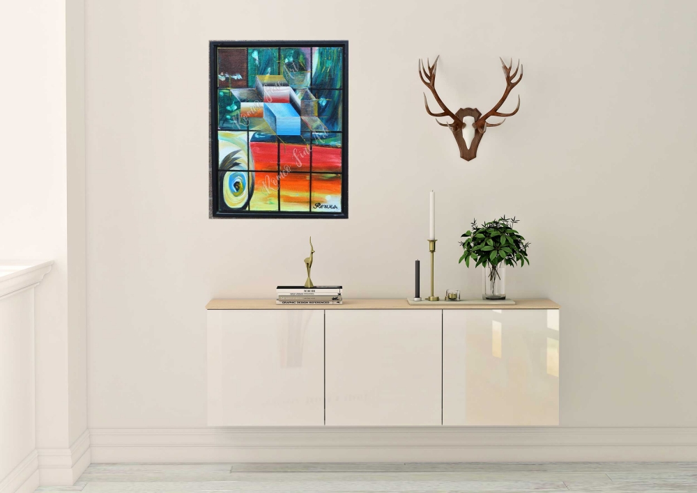 Parrott - abstract in cubic, acrylic, 45.5x61 cm, 18X24 inch, SKU 1072 