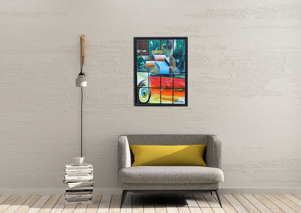 Parrott - abstract in cubic, acrylic, 45.5x61 cm, 18X24 inch, SKU 1072 