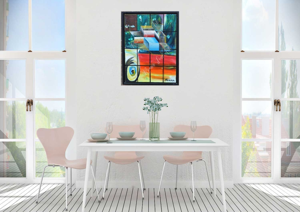 Parrott - abstract in cubic, acrylic, 45.5x61 cm, 18X24 inch, SKU 1072 