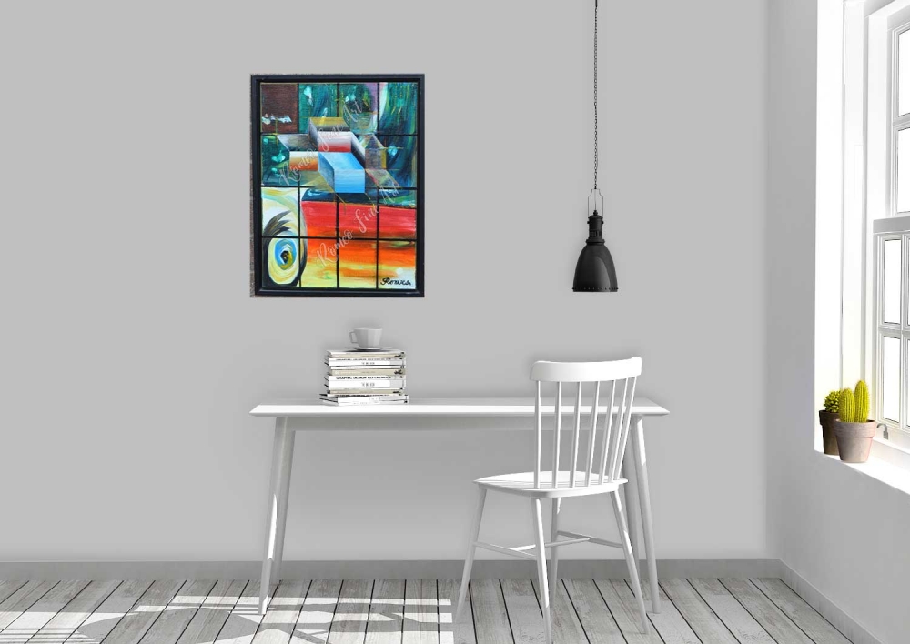Parrott - abstract in cubic, acrylic, 45.5x61 cm, 18X24 inch, SKU 1072 
