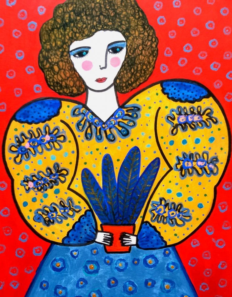 Woman with a pot of plant