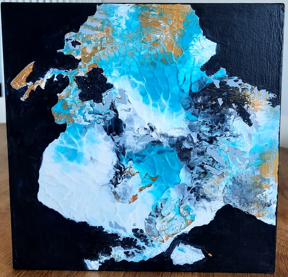 \"Alchemy\" Mini Abstract Painting on Wood • Turquoise Gold Textured Wall Art • Small Mixed Media Artwork • Modern Teal Home Decor Gift