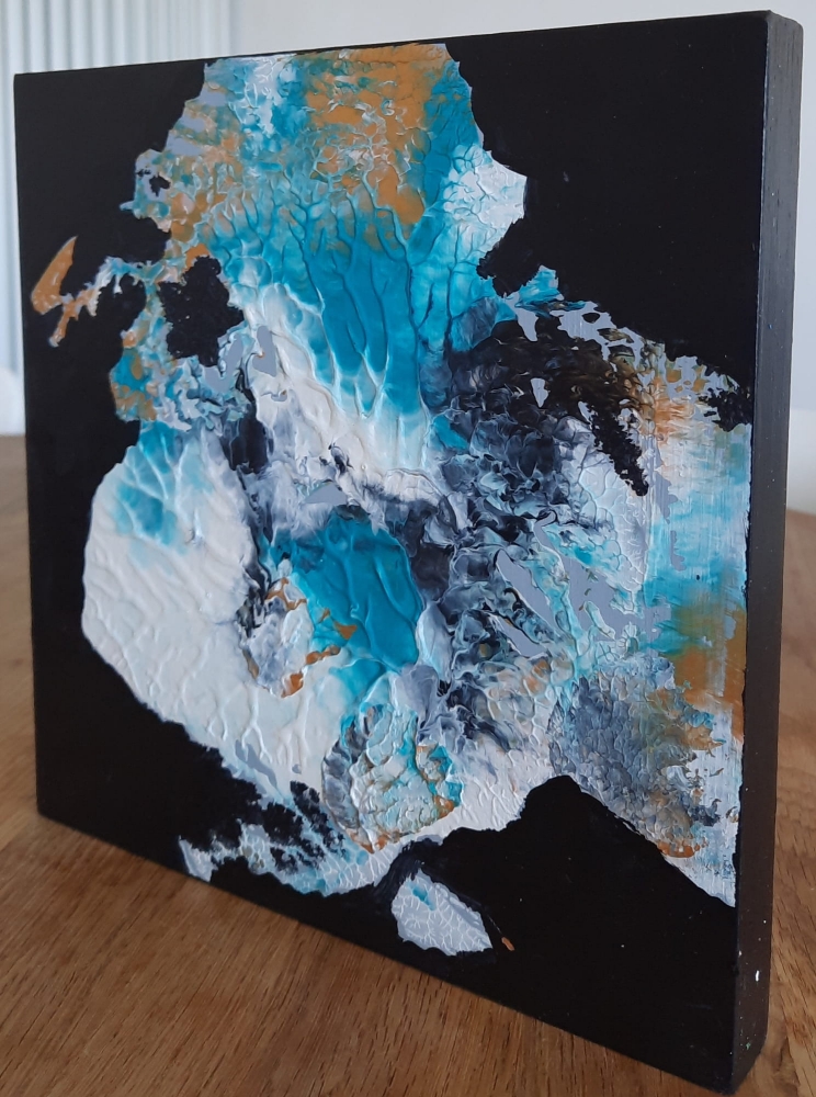 \"Alchemy\" Mini Abstract Painting on Wood • Turquoise Gold Textured Wall Art • Small Mixed Media Artwork • Modern Teal Home Decor Gift