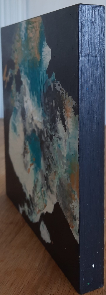 \"Alchemy\" Mini Abstract Painting on Wood • Turquoise Gold Textured Wall Art • Small Mixed Media Artwork • Modern Teal Home Decor Gift