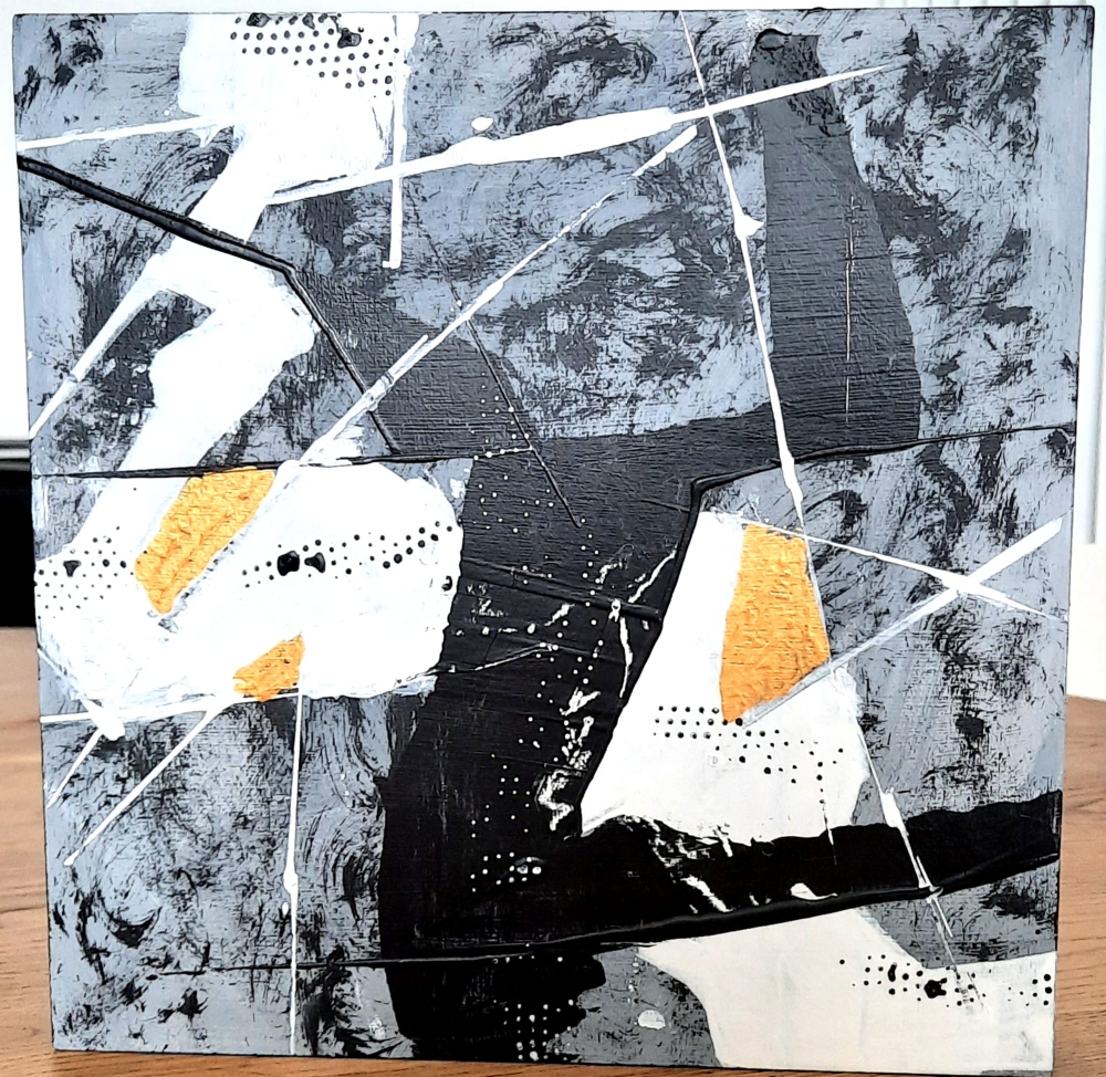 \"Gold Echo\" Original Gold, Black & Grey Abstract Acrylic Painting on Cradled Wood Panel